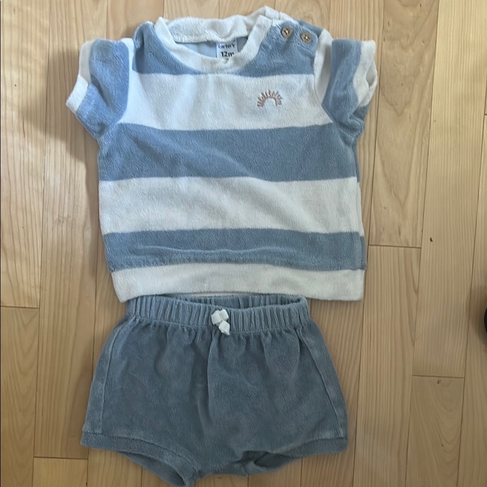 Carter's Terry Cloth Blue and Cream Baby Shirt and Shorts set